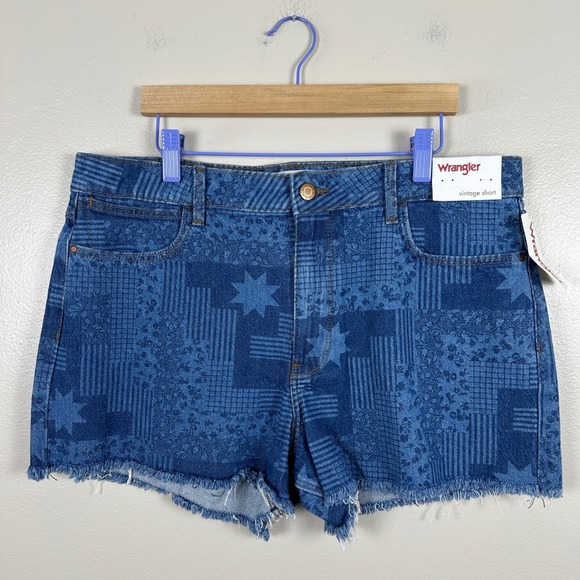 Wrangler Pants - Wrangler Women's 12 Vintage Short Blue Patchwork Star Print Denim Shorts